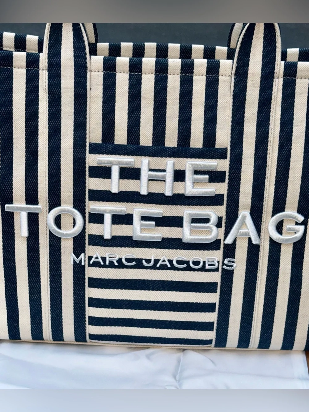 Marc Jacobs large Navy and White Striped Canvas Tote